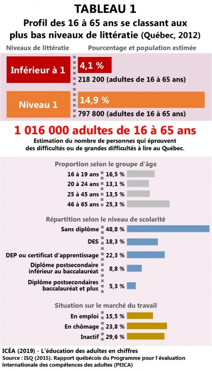 Adultes de 16 à 65 ans ayant un faible niveau de compétence en littératie