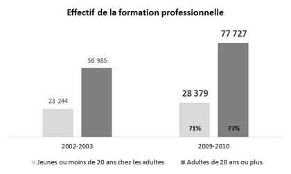 Effectif de la formation professionnelle, selon l’âge